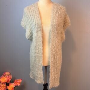 Lauren Conrad Long Vest Lush Drop Short Sleeve Gray Open Cardigan